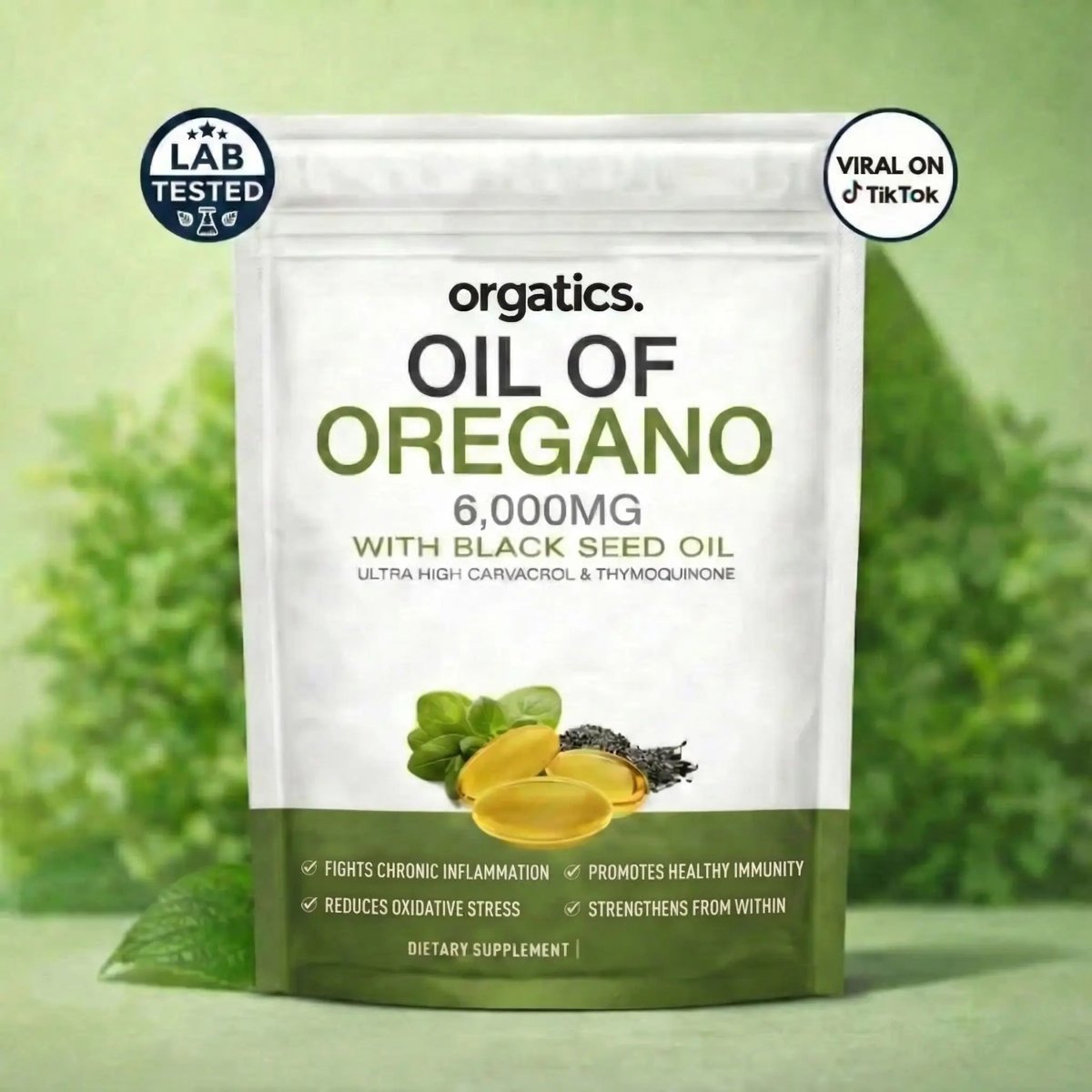 Orgatics Oil of Oregano 6,000mg with Black Seed Oil